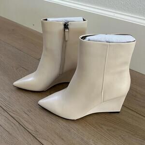 Chic Cream Wedge Ankle Boots with Zipper